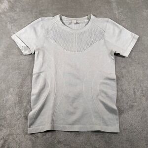 Zella Seamless Top Womens Large White Ventilation Short Sleeve Running Yoga Gym